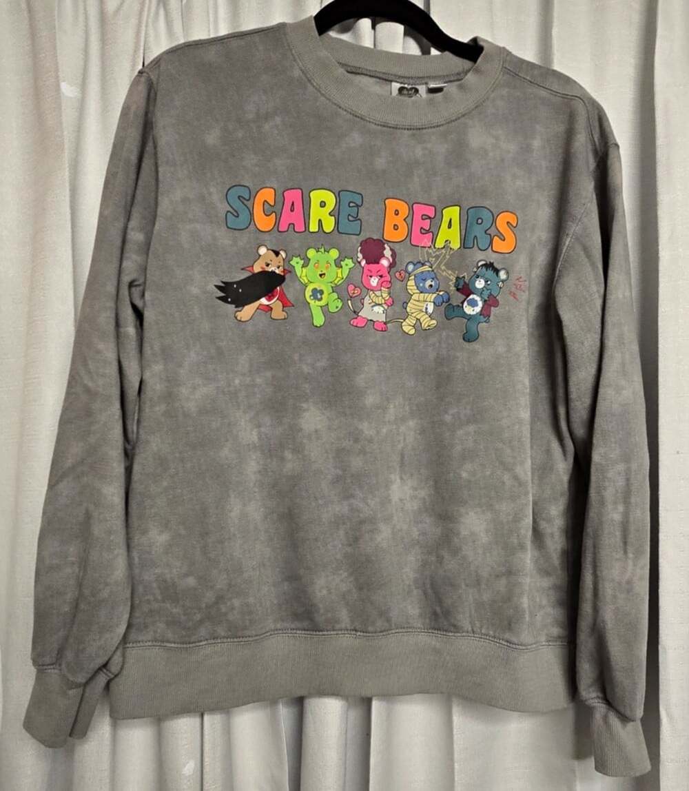 Care Bears x Universal Monsters Junior Large Gray Crewneck Pullover Sweatshirt